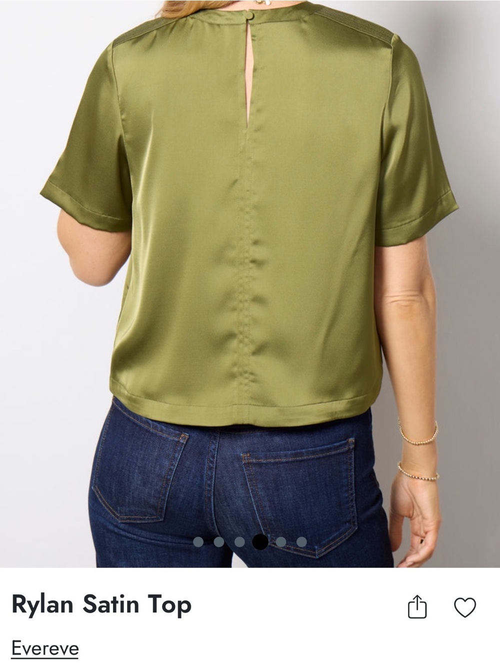 Evereve Olive Short-Sleeve Blouse with Textured Shoulder - Picture 8 of 11